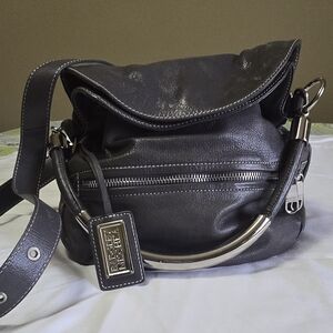 Badgley Mischka Gray Leather Bag Silver Toned Hardware